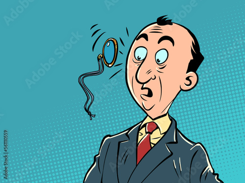 A surprised man with a monocle. News human emotions. Face Glasses
