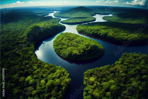 Aerial View of the Amazon Rainforest, generative AI photo