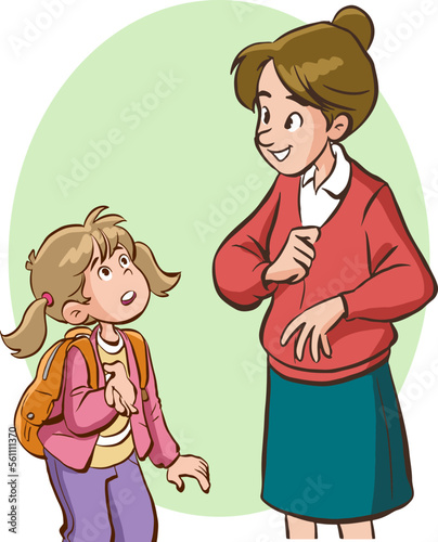 mom talk to her daughter gently cartoon vector