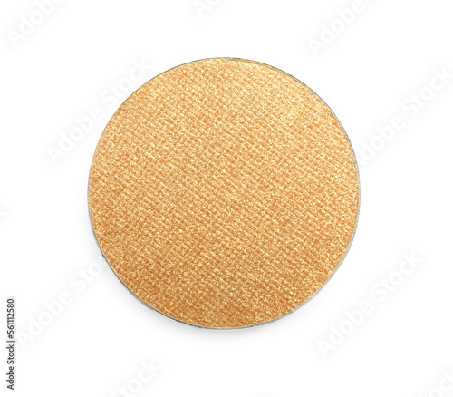 Golden eye shadow on white background, top view. Decorative cosmetics