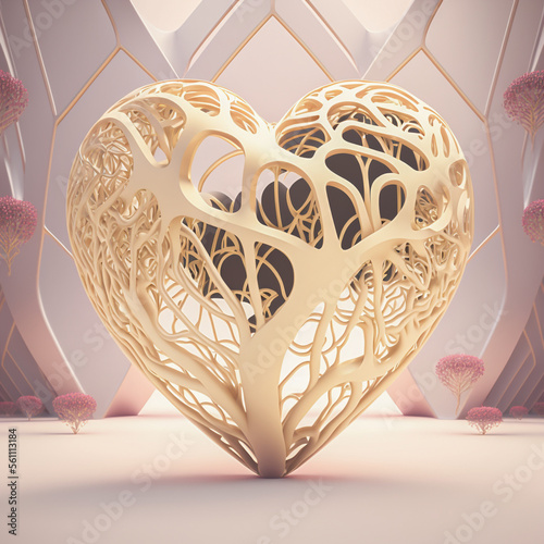 Generative AI illustration. Stylised, biomorphic human heart
