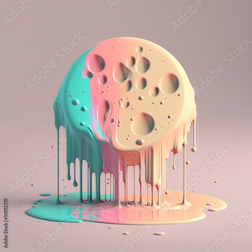 Round Abstract Shape with Holes and Dripping Paint. AI Generative