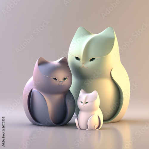 Abstract Minimal Three Cats. AI Generative
