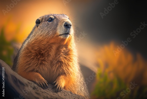 illustration of beautiful close up portrait of Vancouver island marmot photo