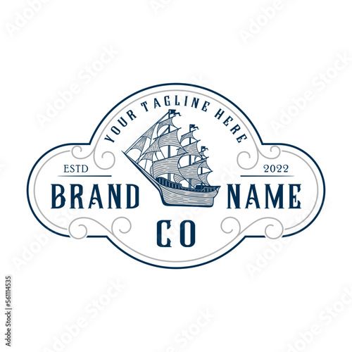 vector boat with decoration. classic logo for boating business