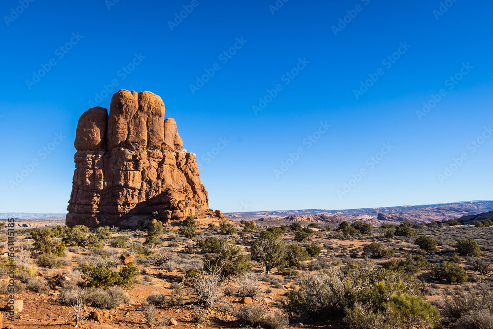 Balanced Rock in Arches National Park in the state of Utah in the United States.