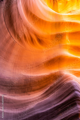 Details of the sandstone formations of Antelope canyon in Arizona with various hues of colors.