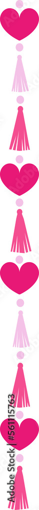 Valentine's day decoration vertical  garland and bunting made of tassels, stars, beads. Party supplies. Flat illustration