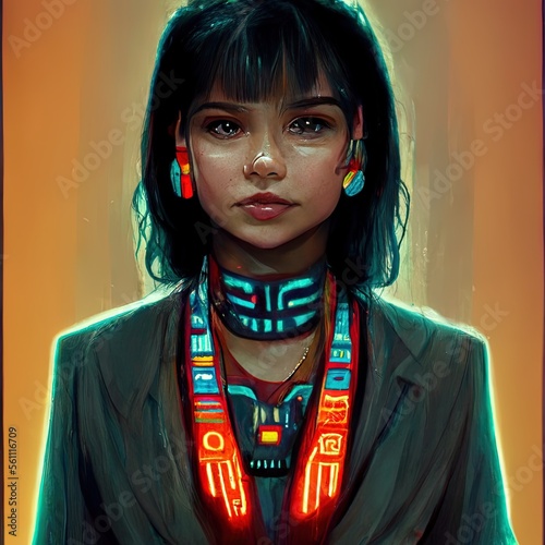 Potrait of woman girl native culture civilization person illustration digital painting Generative AI