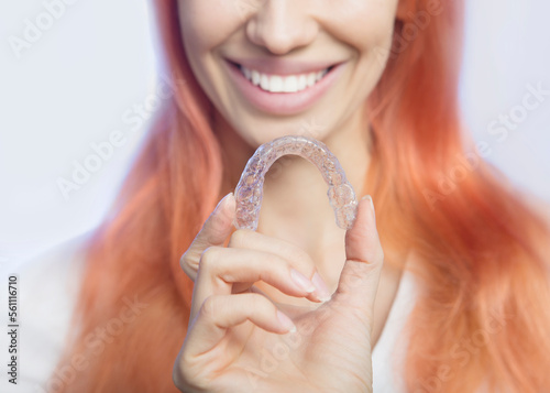 Beautiful Smiling Girl with Retainer for Teeth, Close-up