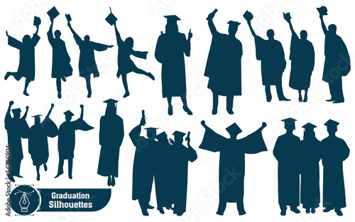 Vector collection of graduates celebrating silhouettes in different poses