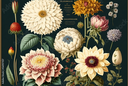  a painting of flowers on a black background with a gold border around them and a red center in the middle of the frame, and a yellow center of the flower, and white center, and. Generative AI