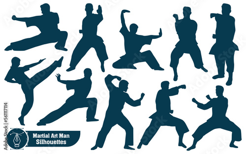 Vector collection of martial art man silhouettes in different poses