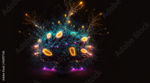 Incredibly detailed macro close-up of a virus or bacteria visualization. Generative AI.