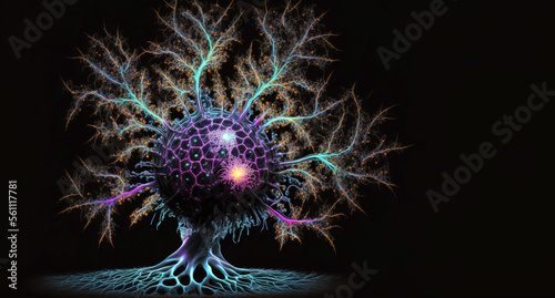 Incredibly detailed macro close-up of a virus or bacteria visualization. Generative AI.