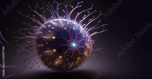 Incredibly detailed macro close-up of a virus or bacteria visualization. Generative AI.