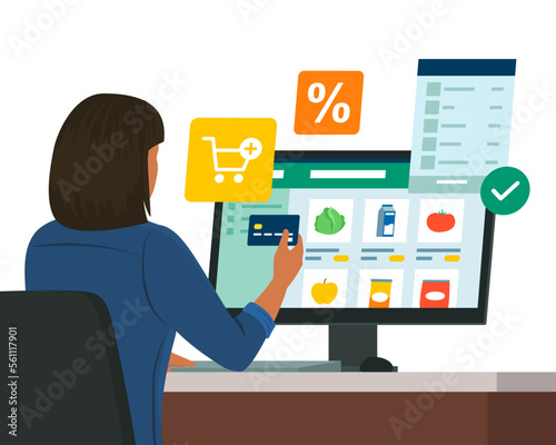 Woman doing grocery shopping online at home