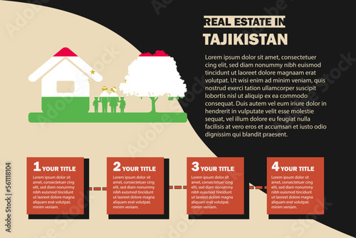 Real Estate infographics with Tajikistan flag, residential or investment idea, buying house, property sale