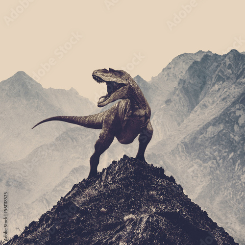 dinosaur standing on the top of a mountain roaring. A sign of confidence and bravery © JASHIKO