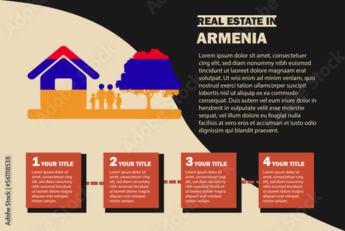 Real Estate infographics with Armenia flag, residential or investment idea, buying house, property sale