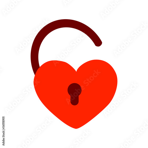 Unlocked heart shaped lock, design element for Valentines Day, vector