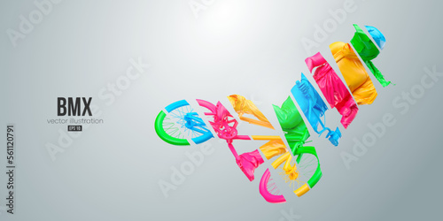 Abstract silhouette of a bmx rider, man is doing a trick, isolated on white background. Cycling sport transport. Vector illustration