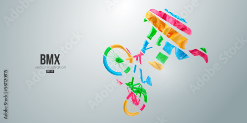 Abstract silhouette of a bmx rider, man is doing a trick, isolated on white background. Cycling sport transport. Vector illustration