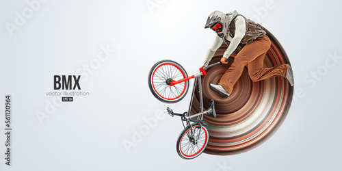 Realistic silhouette of a bmx rider, man is doing a trick, isolated on white background. Cycling sport transport. Vector illustration