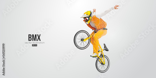 Realistic silhouette of a bmx rider, man is doing a trick, isolated on white background. Cycling sport transport. Vector illustration