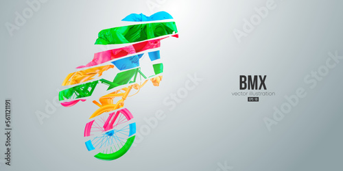 Abstract silhouette of a bmx rider, man is doing a trick, isolated on white background. Cycling sport transport. Vector illustration