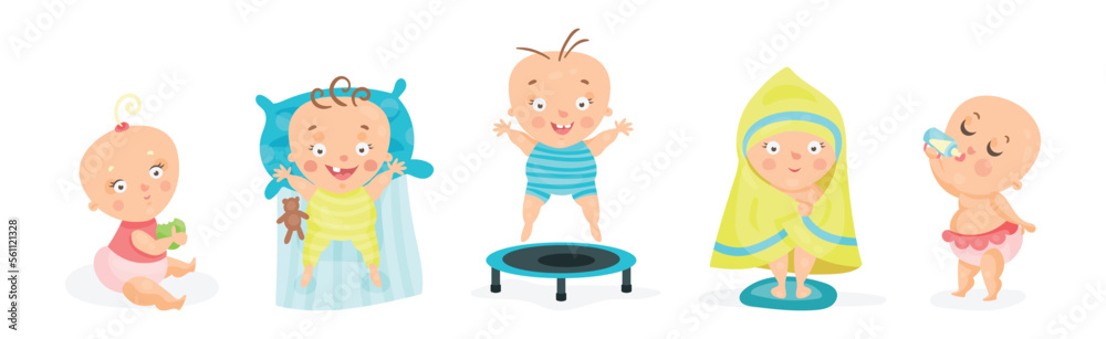 Cute Little Baby or Toddlers Doing Different Activities Vector Set Cute Little Baby or Toddlers Doing Different Activities Vector Set