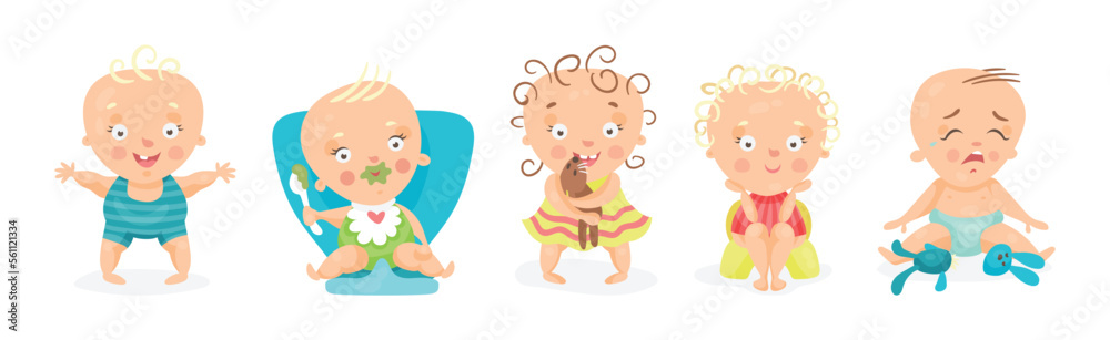 Cute Little Baby or Toddlers Doing Different Activities Vector Set Cute Little Baby or Toddlers Doing Different Activities Vector Set