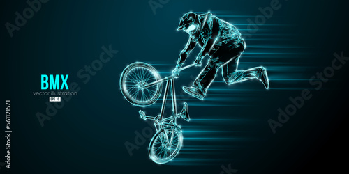 Abstract silhouette of a bmx rider, man is doing a trick, isolated on black background. Cycling sport transport. Vector illustration