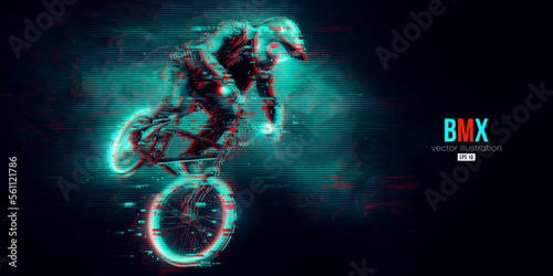 Abstract silhouette of a bmx rider, man is doing a trick, isolated on black background. Cycling sport transport. Vector illustration