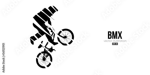 Abstract silhouette of a bmx rider, man is doing a trick, isolated on white background. Cycling sport transport. Vector illustration