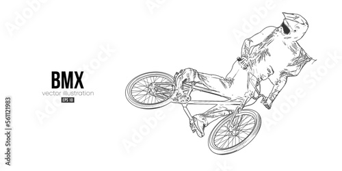Abstract silhouette of a bmx rider, man is doing a trick, isolated on white background. Cycling sport transport. Vector illustration
