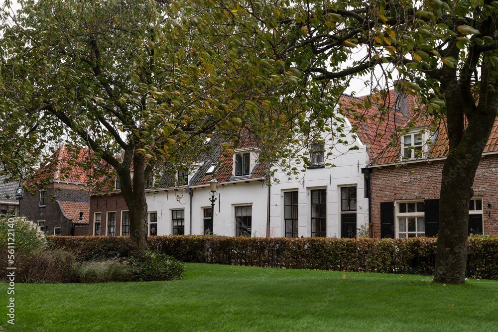 Small houses at the former beguinage near the Saint Nicholas Church in the Dutch Hanseatic city of Elburg.