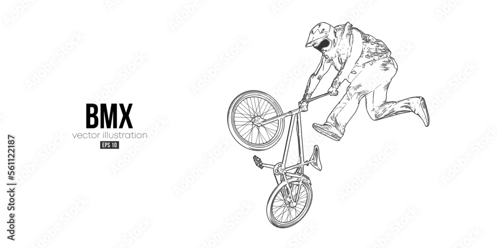 Abstract silhouette of a bmx rider, man is doing a trick, isolated on white background. Cycling sport transport. Vector illustration