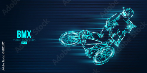 Abstract silhouette of a bmx rider, man is doing a trick, isolated on blue background. Cycling sport transport. Vector illustration