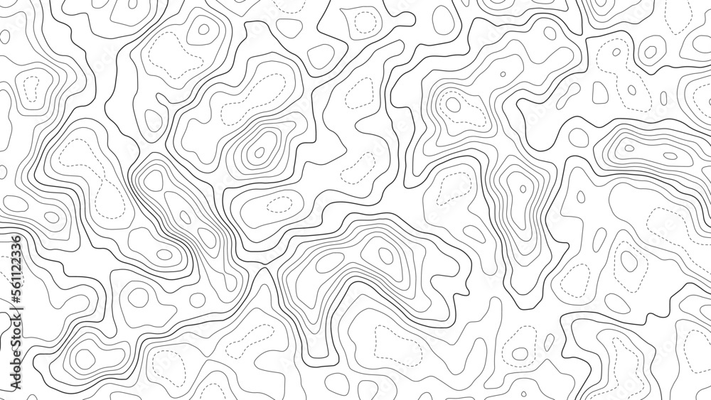Topographic white map background. Geographic abstract patterns grid. The topo contour map with stylized height. Mountain trail terrain, terrain path. Vector illustration.