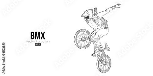 Abstract silhouette of a bmx rider, man is doing a trick, isolated on white background. Cycling sport transport. Vector illustration