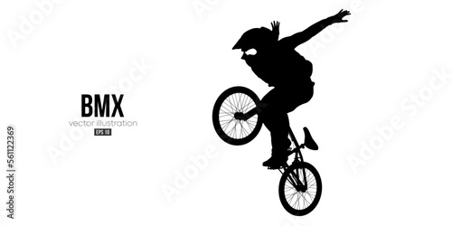 Abstract silhouette of a bmx rider, man is doing a trick, isolated on white background. Cycling sport transport. Vector illustration