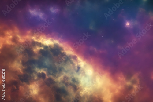 Galaxy with colorful nebula shiny stars and heavy space dust clouds - backround - deep space - generative ai