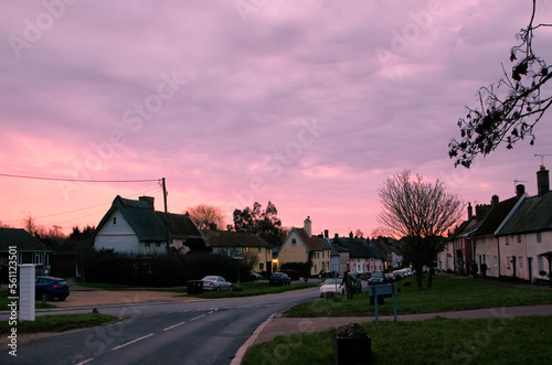 A winter sunrise in the village of Haughley in Suffolk, UK