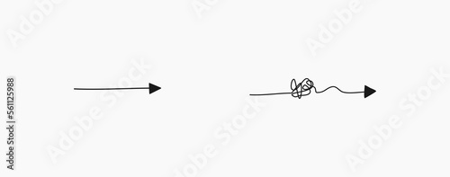 Tangled path arrow. complex way vector illustration. 
