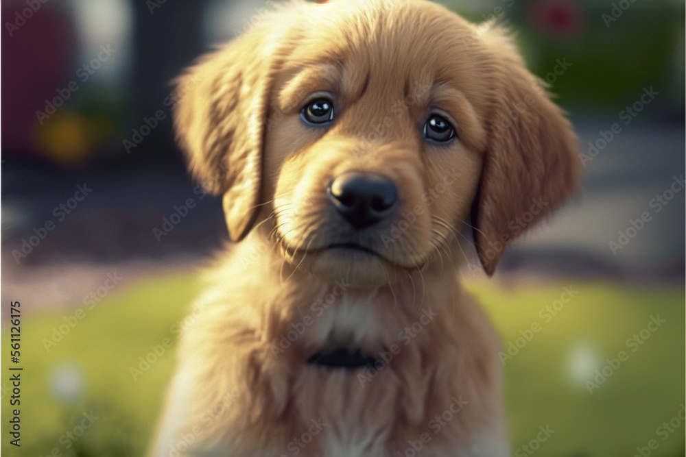 Golden retriever Puppy close-up face, Generative AI