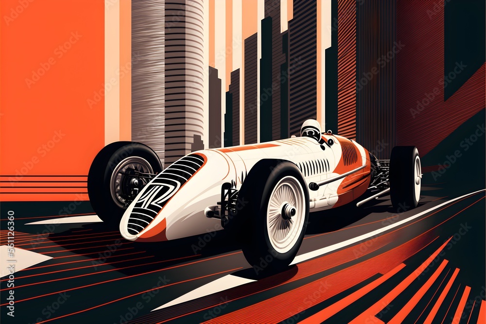 Formula 1 Classic Car, Generative AI, Illustration