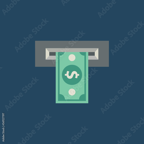 Vector illustration of ATM icon, cash dispense, cash withdrawal.