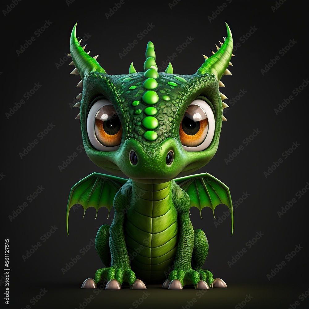 Fototapeta premium beautiful green baby dragon, AI generative