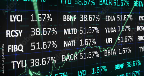 Image of stock market with graph and arrows on black background © vectorfusionart